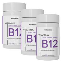 Kit 3 Potes Vitamina B12 Cianocobalamina 9,94 Mcg Suplemento Alimentar Concentrado natural 100% Puro Natunéctar 180 Capsulas