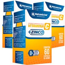 Kit 3 Potes Vitamina C + Zinco Natural Suplemento Alimentar 100% Puro Natunectar Original 180 Capsulas