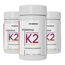 Kit 3 Potes Vitamina K2 D3 Menaquinona 180 Capsulas Ultra Concentrada Original Suplemento Alimentar Natural
