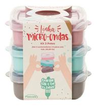 Kit 3 Potes Wave 600ml P/ Micro-ondas Freezer Bpa Free 15cm
