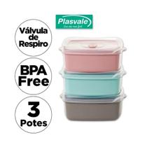 Kit 3 Potes Wave 600ml P/ Micro-ondas Freezer Bpa Free