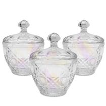 Kit 3 Potiche Bombonier Baleiro Vidro Decoração Aura Bala Com Tampa