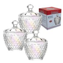 Kit 3 Potiche Bombonier Baleiro Vidro Decoração Nobre Bala Com Tampa