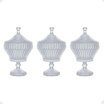 Kit 3 Potiches de Cristal Bomboniere com Pé 11,5x20cm Lyor Renaissance Decorativo