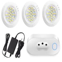 Kit 3 Power Led 5w 3000k Abs Branco + Fonte + Tomada Wifi