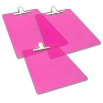 Kit 3 prancheta a4 transparente colorida pegador metal