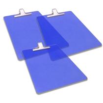 Kit 3 prancheta a4 transparente colorida pegador metal