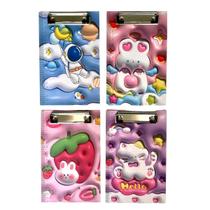 Kit 3 Pranchetas Estampa Efeito 3D A5 Oficio Com Prendedor