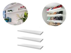 Kit 3 Prateleira Madeira Mdf Branca 70x20cm Com Suporte Invisível Flutuante