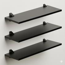 Kit 3 Prateleira Multiuso Preta Parede Sala Quarto Cozinha 60cm