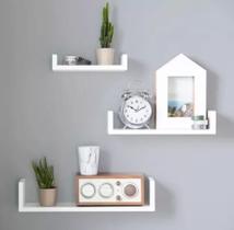 Kit 3 Prateleira U 40/50/60 MDF Branco Quadros Fotos Livro Decoração