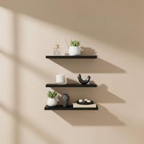 Kit 3 Prateleiras 30cm MDF Preto Nichos Sala Quarto Banheiro Kit 3 Prateleiras 30cm MDF Preto Nichos Sala Quarto Banheiro