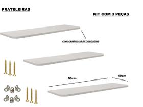 Kit 3 Prateleiras 53x10 Cantos Arredondados P/ Decoração de Parede