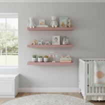 Kit 3 Prateleiras Branca Borda Rosa 25x10 Decorativa e Organizadora para Clínica Quarto Infantil e Recepção Versátil e M