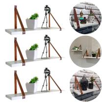 Kit 3 Prateleiras Branca Em Mdf 80x15cm Com Alça Caramelo