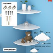 Kit 3 Prateleiras canto quina redonda meia lua decoração de Quarto Infantil Sala MDF Branco