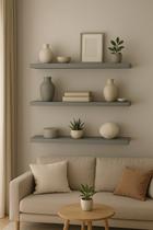 Kit 3 Prateleiras Cinza 25x10 para Sala e Quarto Organização e Decoração de Ambientes com Design Elegante e Funcional