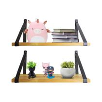 Kit 3 prateleiras com alça de couro legitimo preto/ ambientes, decorações, quarto infantil - REQUINTE & BOM GOSTO