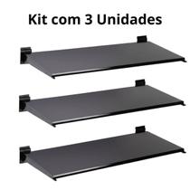 Kit 3 Prateleiras Com Suporte Para Painel Canaletado 30x90cm Preto Kit 3 Prateleiras Com Suporte Para Painel Canaletado 30x90cm Preto