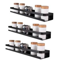 Kit 3 Prateleiras Cozinhas Utensílios Temperos Preto 50Cm