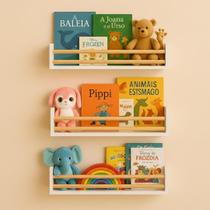Kit 3 Prateleiras de MDF Infantil Branca para Quarto - 40cm
