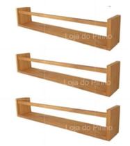 Kit 3 Prateleiras de Pinus Decorativa Organizadora 60x10cm Jacarandá