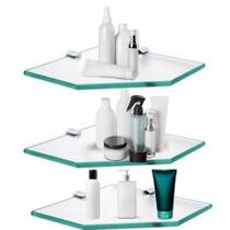 Kit 3 Prateleiras de Vidro para Canto 25x25 cm Design Elegante para Casa e Banheiro