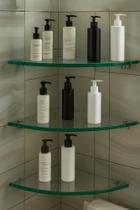Kit 3 Prateleiras de Vidro Temperado 25x25 cm com Suporte Porta Shampoo e Organizador para Banheiro