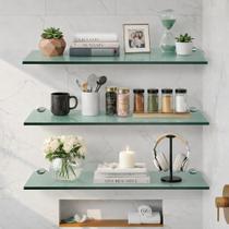 Kit 3 Prateleiras de Vidro Verde 40x10 cm Elegância e Funcionalidade para Banheiro e Cozinha