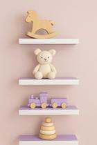 KIT 3 PRATELEIRAS LILÁS COM BORDAS BRANCAS PARA QUARTO INFANTIL, CLINICAS, DECORACAO 25x10 KIT 3 PRATELEIRAS LILÁS COM BORDAS BRANCAS PARA QUARTO INFANTIL, CLINICAS, DECORACAO 25x10