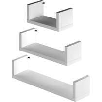 Kit 3 Prateleiras Nicho U 40/30/20cm Design Clean Branco ou Preto Quarto MDF