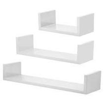 KIT 3 PRATELEIRAS NICHOS EM U EM MDF 20/30/40x10 cm