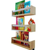 Kit 3 Prateleiras Para Livros Infantis Estante Organizadora de Brinquedos Nicho Revisteiro Mdf 55 cm - arte cedro