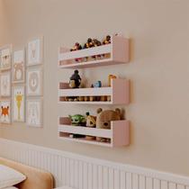 Kit 3 Prateleiras Porta Brinquedos Rosa 70 x 12cm Suporte Invisivel Kit 3 Prateleiras Porta Brinquedos Rosa 70 x 12cm Suporte Invisivel