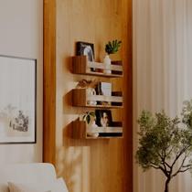 Kit 3 Prateleiras Porta Objetos Freijó 60 x 12cm Suporte Invisivel