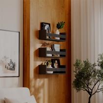 Kit 3 Prateleiras Porta Objetos Preta 70 x 12cm Suporte Invisivel