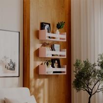 Kit 3 Prateleiras Porta Objetos Rosa 70 x 12cm Suporte Invisivel