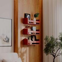 Kit 3 Prateleiras Porta Objetos Vermelha 50 x 12cm Suporte Invisivel