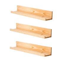 Kit 3 Prateleiras Porta Quadros em Madeira Maciça Pinus para Decoração de Sala de Estar - JOAN SHOP