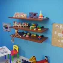 Kit 3 Prateleiras Retas 54x20 Com Suporte Aguia MARROM Decoração Sala Quarto