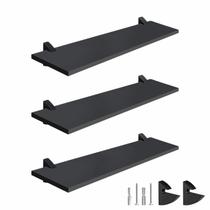 Kit 3 Prateleiras Retas Decorativas 20x60 Cm Mdf Com Suporte Preto