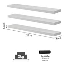 Kit 3 Prateleiras Retas Prat-k Decorare Branco 1,5x10x40cm Kit 3 Prateleiras Retas Prat-k Decorare Branco 1,5x10x40cm