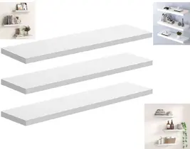 Kit 3 Prateleiras Suspensa Parede Branca Mdf Prateleira 40x10cm Decoração