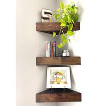 Kit 3 Prateleiras Triangulares Madeira E Suporte Invisível