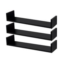 Kit 3 prateleiras u- 50x15 preta livros revistas decoração parede escola cozinha quarto Kit 3 prateleiras u- 50x15 preta livros revistas decoração parede escola cozinha quarto