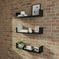 Kit 3 Prateleiras U 60cm Preto MDF Decoração Livros Porta Retratos Kit 3 Prateleiras U 60cm Preto MDF Decoração Livros Porta Retratos