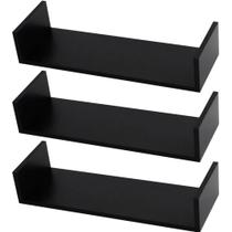Kit 3 Prateleiras U Mdf 50x15 Preto Nicho Livros Revista