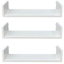Kit 3 Prateleiras U Mdf 55x25cm Branco Nicho Livros Revista