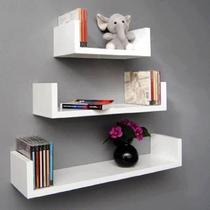 Kit 3 prateleiras U para livros, decoração MDF Branco Kit 3 prateleiras U para livros, decoração MDF Branco