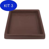 Kit 3 Prato Base Quadrado Para Vaso De Planta Em Polietileno